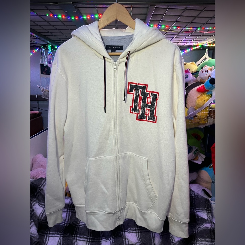 Tommy Hilfiger white zip up hoodie